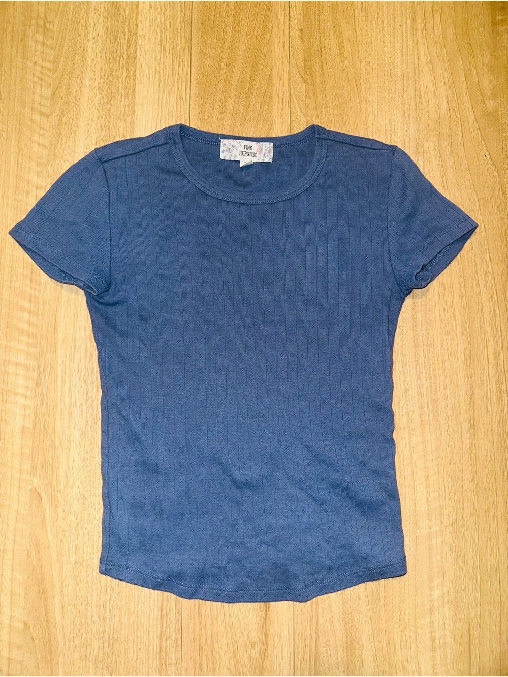 Pink Republic Woman’s Blue Ribbed Crewneck Tee